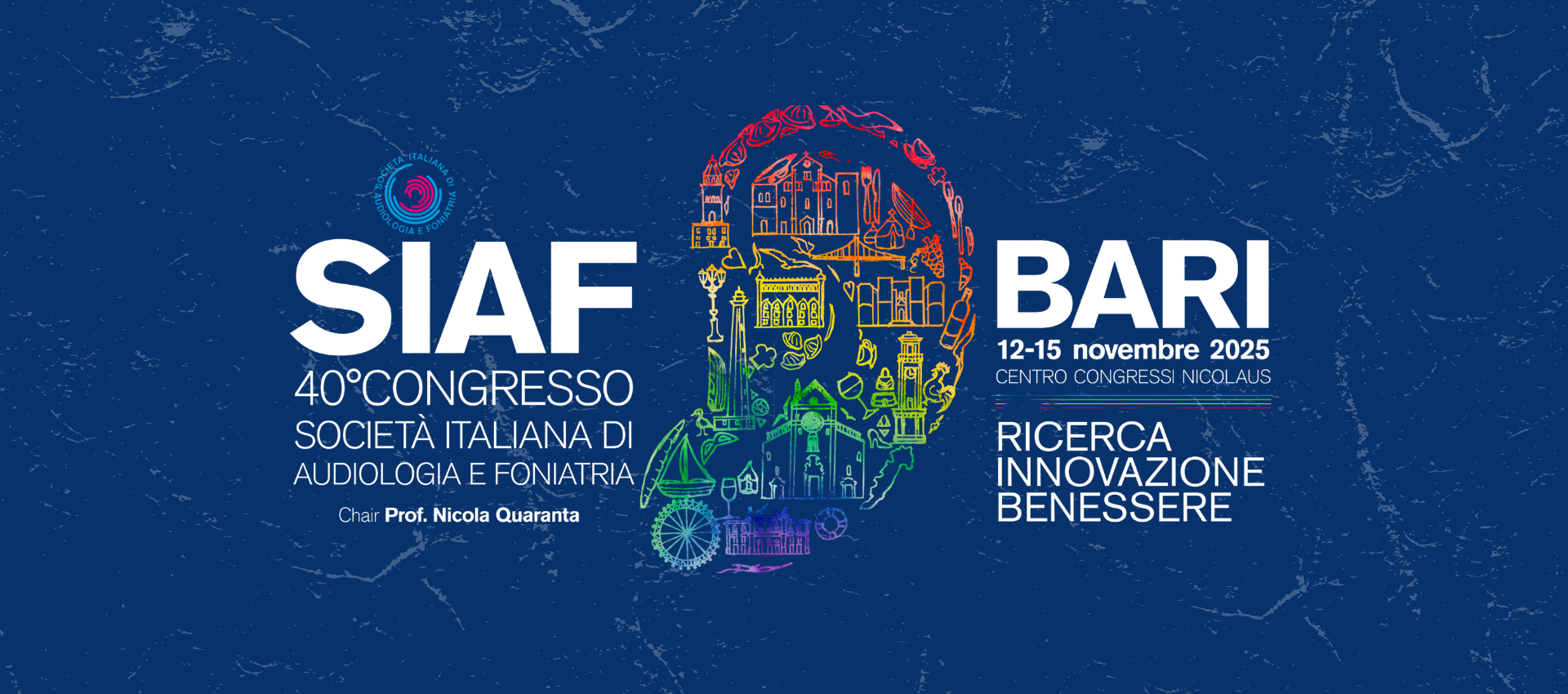 SIAF — 40° Congresso della Società Italiana di Audiologia e Foniatria. Bari 12–15 novembre 2025, Centro Congressi Nicolaus. Ricerca, Innovazione, Benessere. Chair: Prof. Nicola Quaranta.